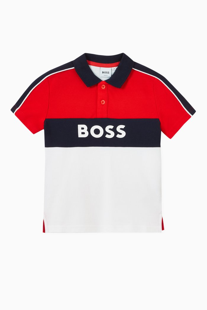 

Colourblock Logo Print Polo in Cotton, Red