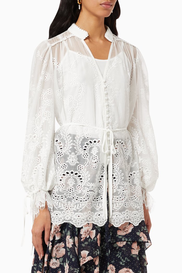 

Floral Embroidered Blouse, White