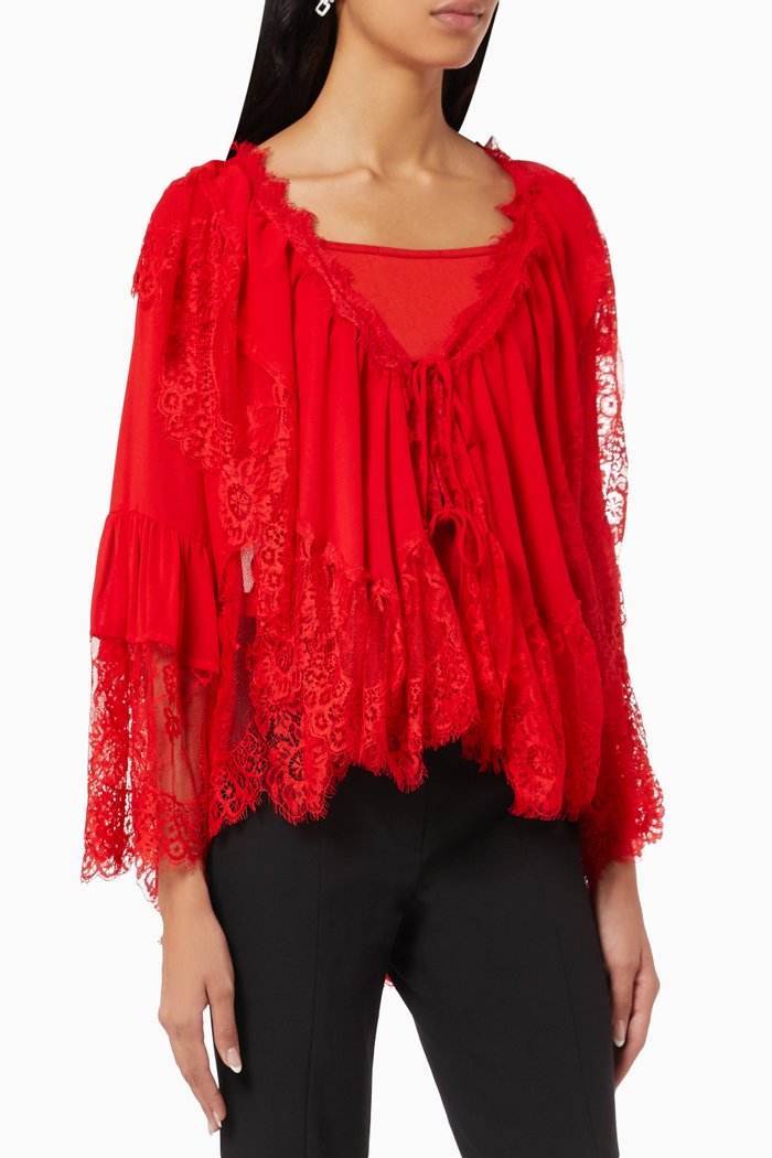 

Gathered Blouse in Lace, Red