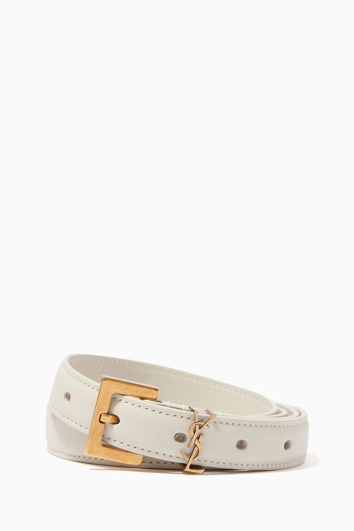 

Cassandre Monogram Belt in Lacquered Leather, White