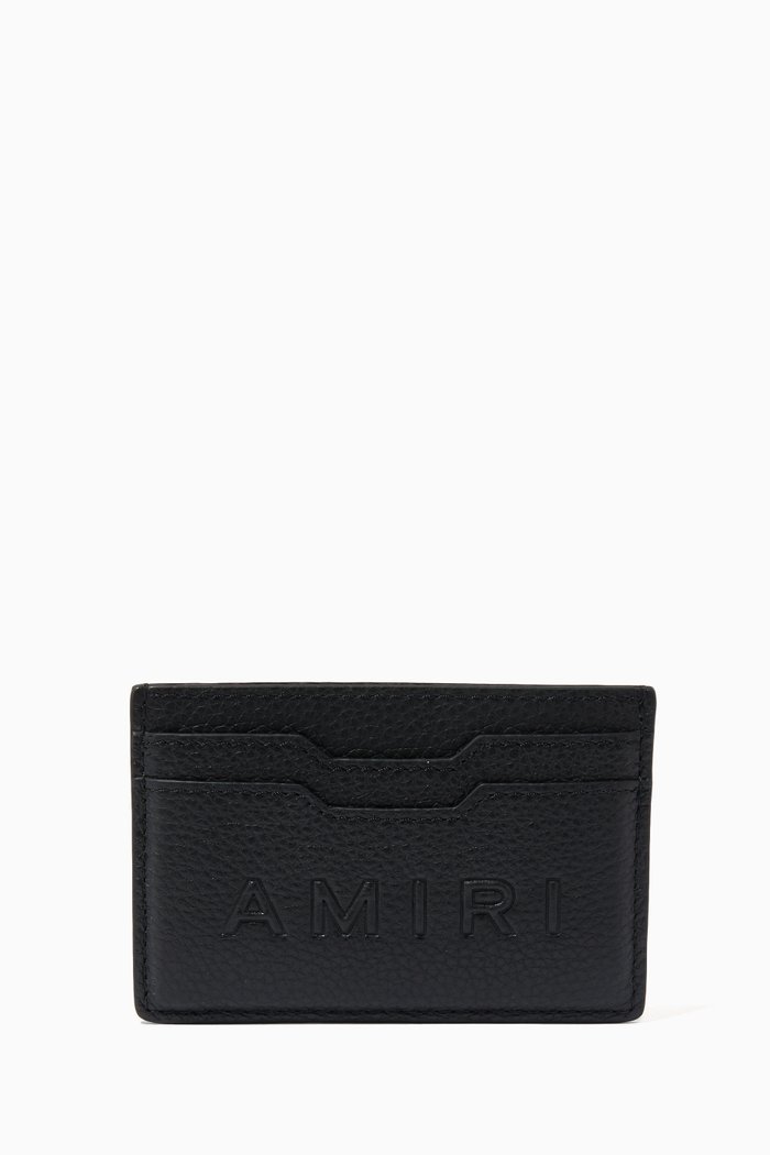

Embossed Logo Card Holder in Pebbled Nappa Leather, Black