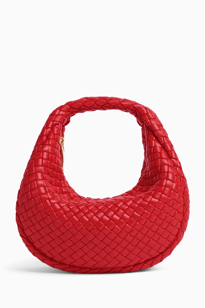 Mini Padded Jodie Bag in Intreccio Leather, Red