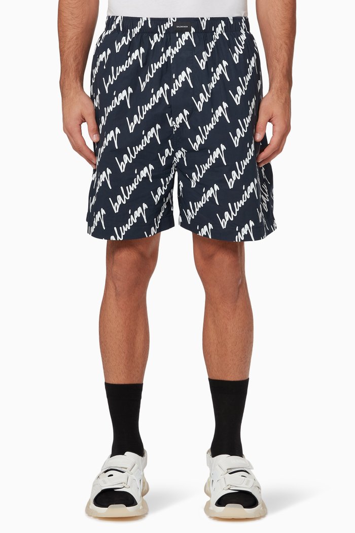 

Scribble Pyjama Shorts in Cotton Poplin, Blue