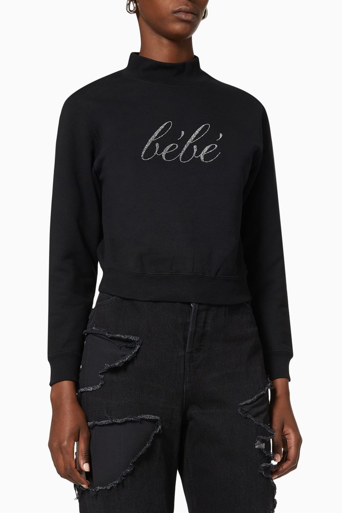 

Bébé Cropped Sweatshirt in Cotton Fleece, Black