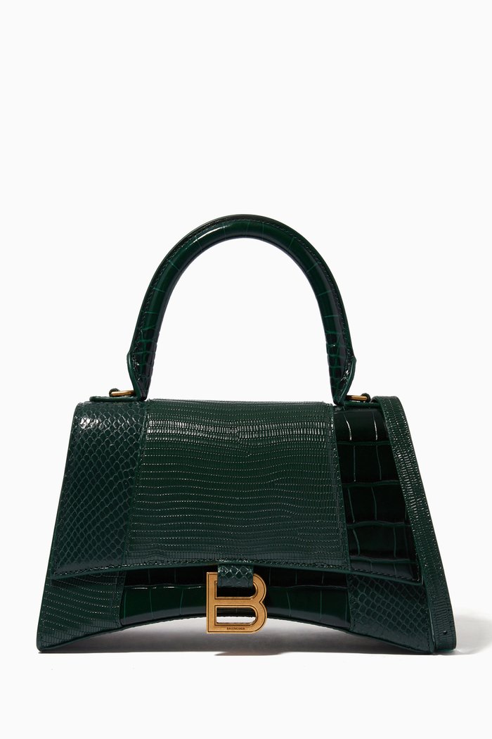 

Hourglass Small Top Handle Bag in Shiny Croc-embossed Calfskin, Green