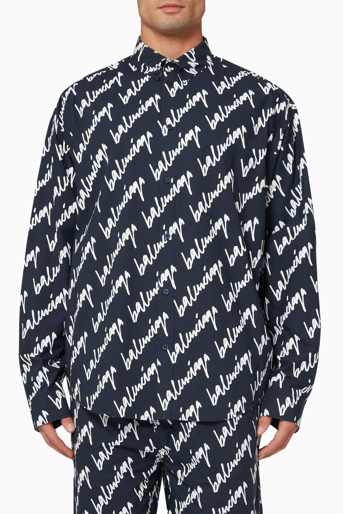 

Shirt in Logo Jacquard Cotton Poplin, Blue