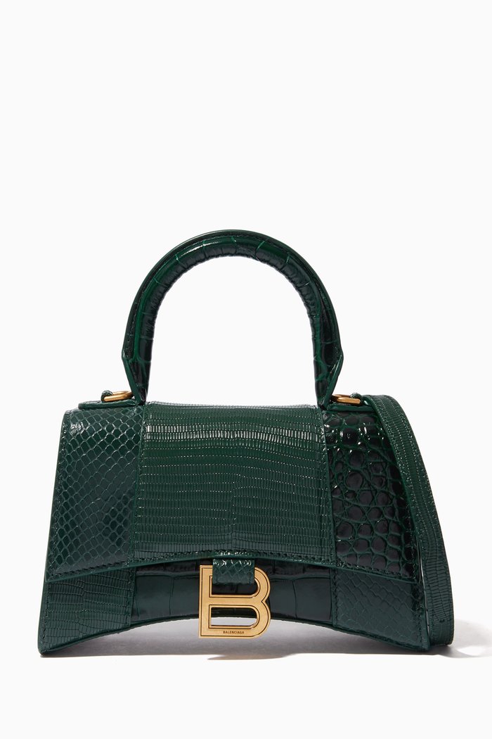 

Hourglass XS Top Handle Bag in Shiny Crocodile Embossed Calfskin, Green