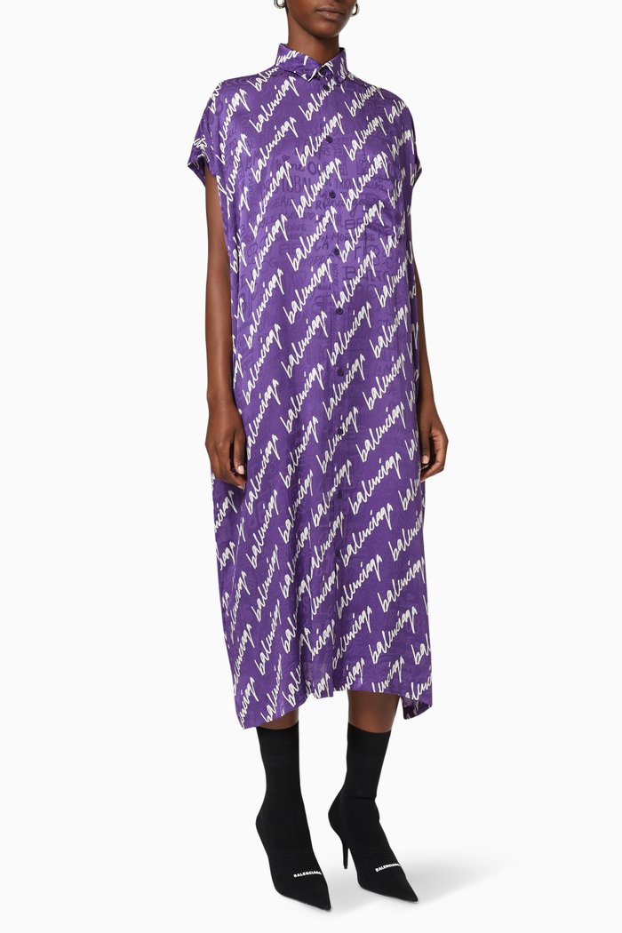

Scribble Rawcut Dress in Silk Jacquard, Purple