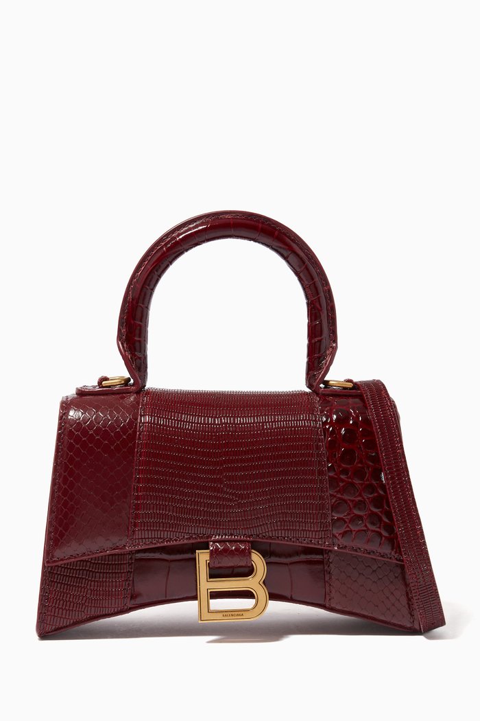 

Hourglass XS Top Handle Bag in Shiny Crocodile Embossed Calfskin, Red