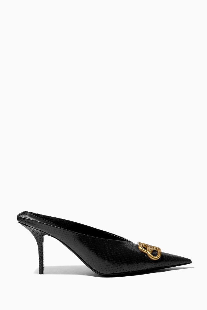 

BB Square Knife Pumps in Python Embossed Leather, Black