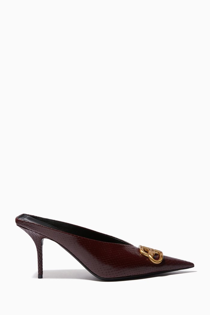 BB Square Knife Mules in Python Embossed Leather, Burgundy