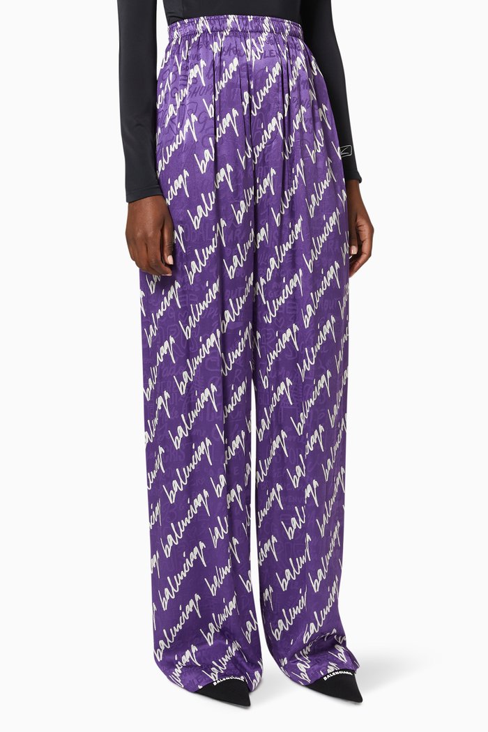 

Scribble Pyjama Pants in Cotton Poplin, Purple