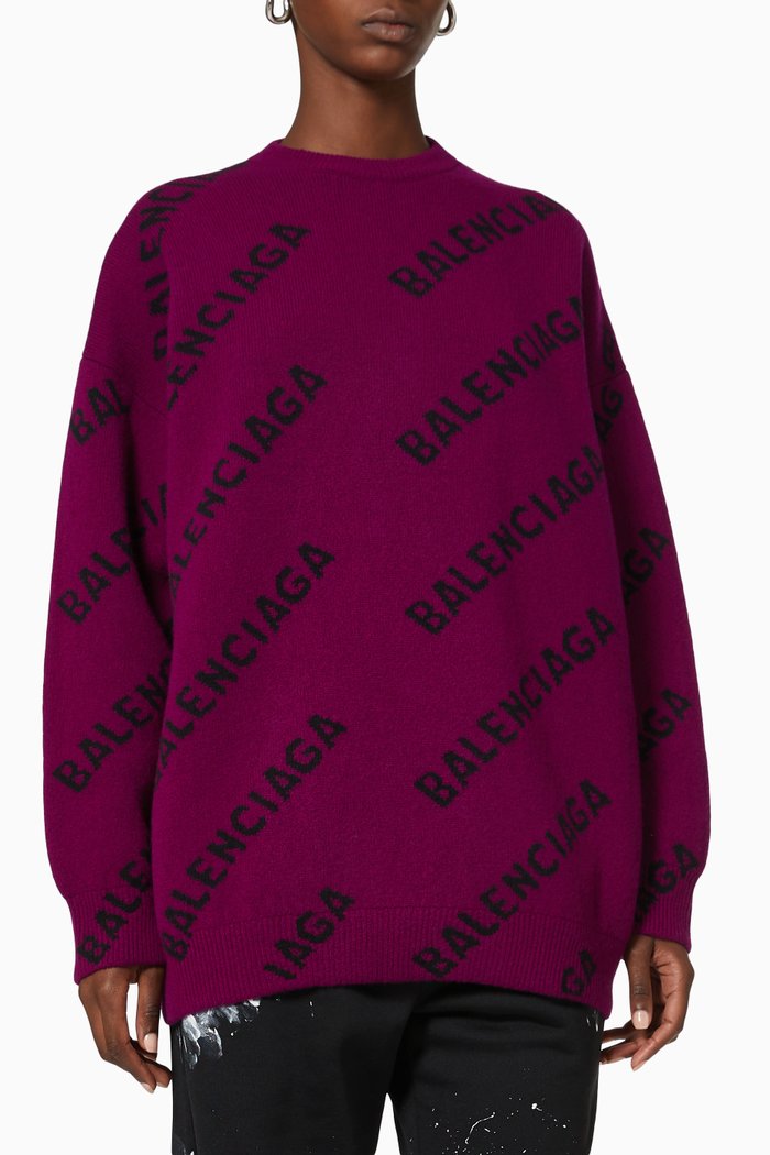 

Allover Logo Sweater in Virgin Wool Knit, Purple