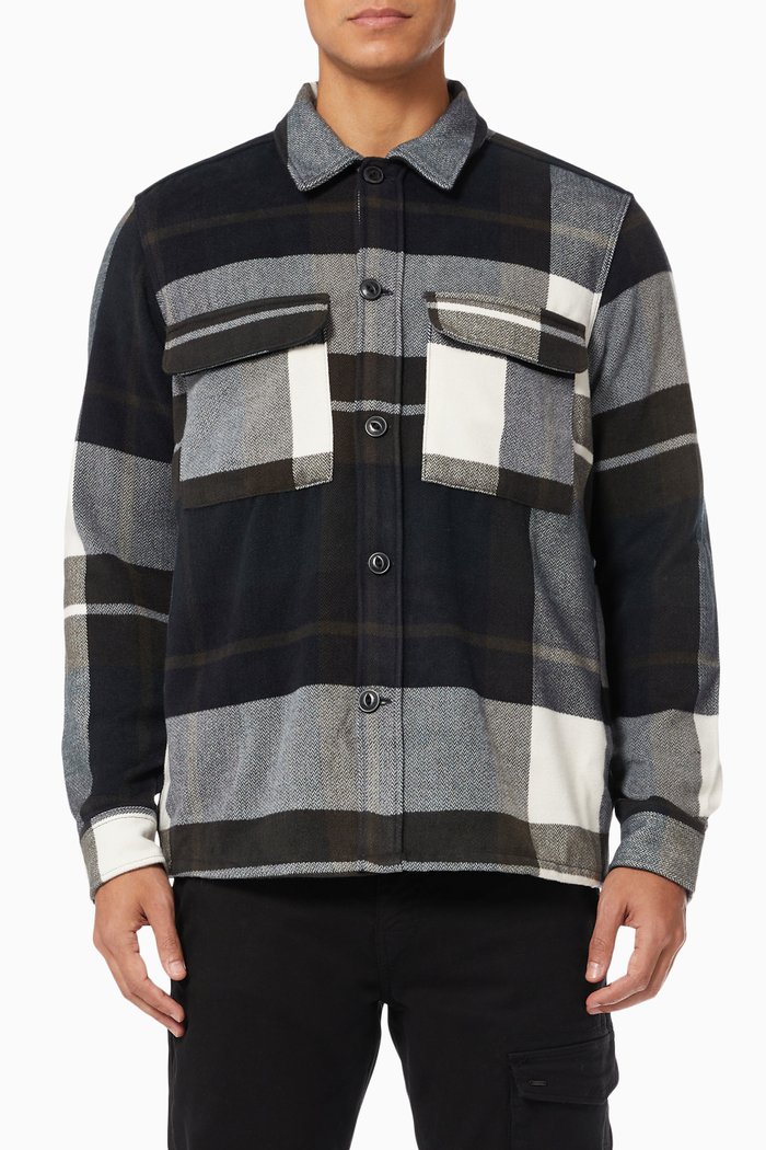 

Woolen Look Checked Overshirt in Nylon, Blue