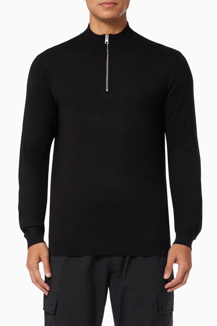 

Half Zip Pullover in Viscose Knit, Black