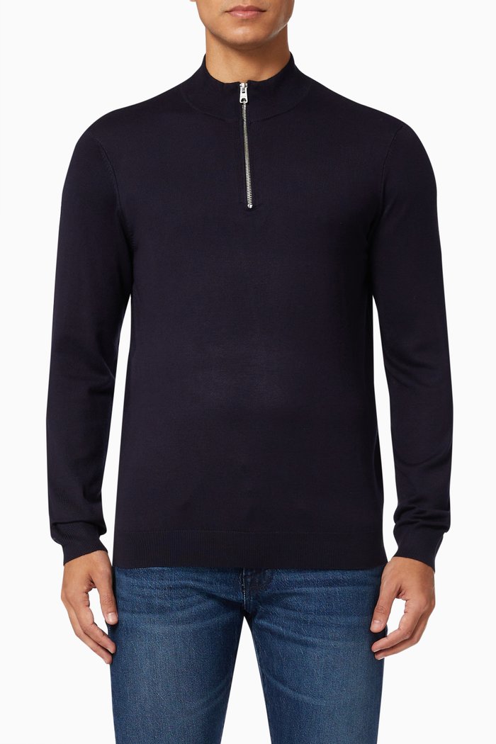 

Half Zip Pullover in Viscose Knit, Blue
