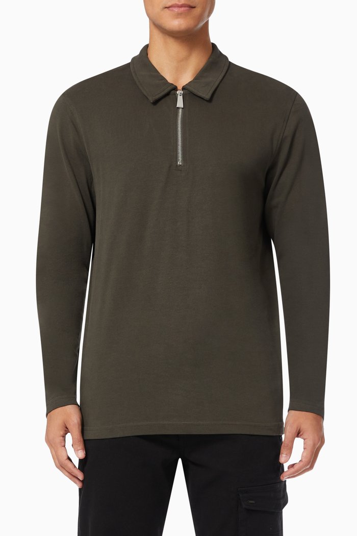 

Half Zip Polo Shirt in Cotton Knit, Grey