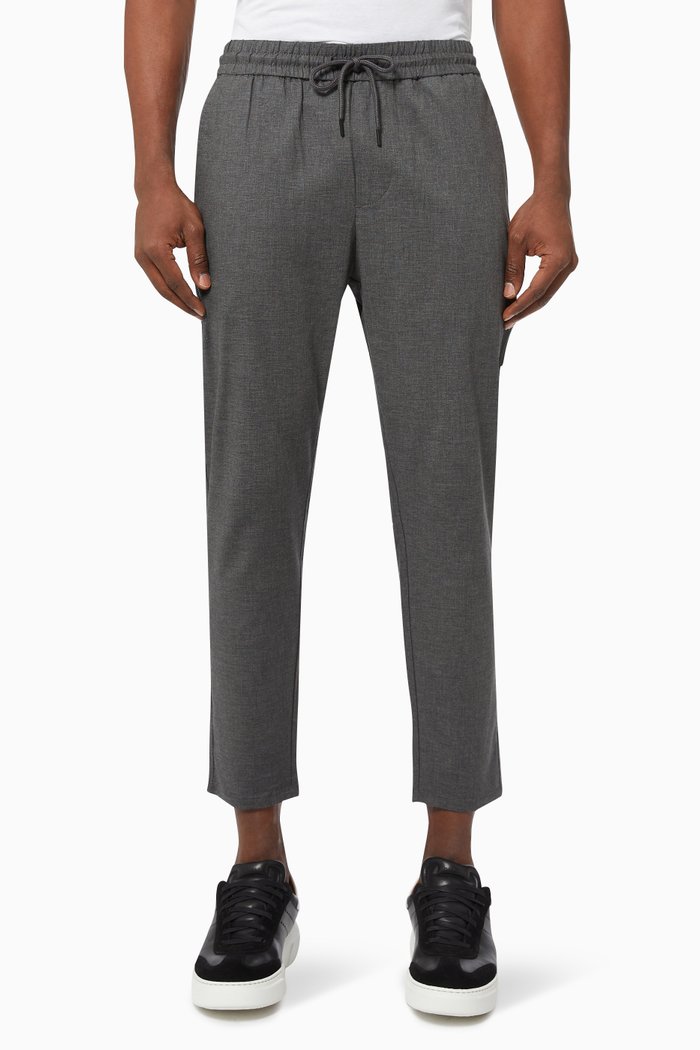 

Cropped Trousers in Woven Cotton, Black