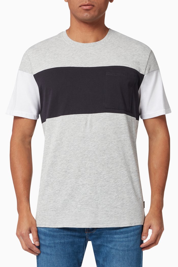 Colour-Block T-shirt in Cotton, Grey