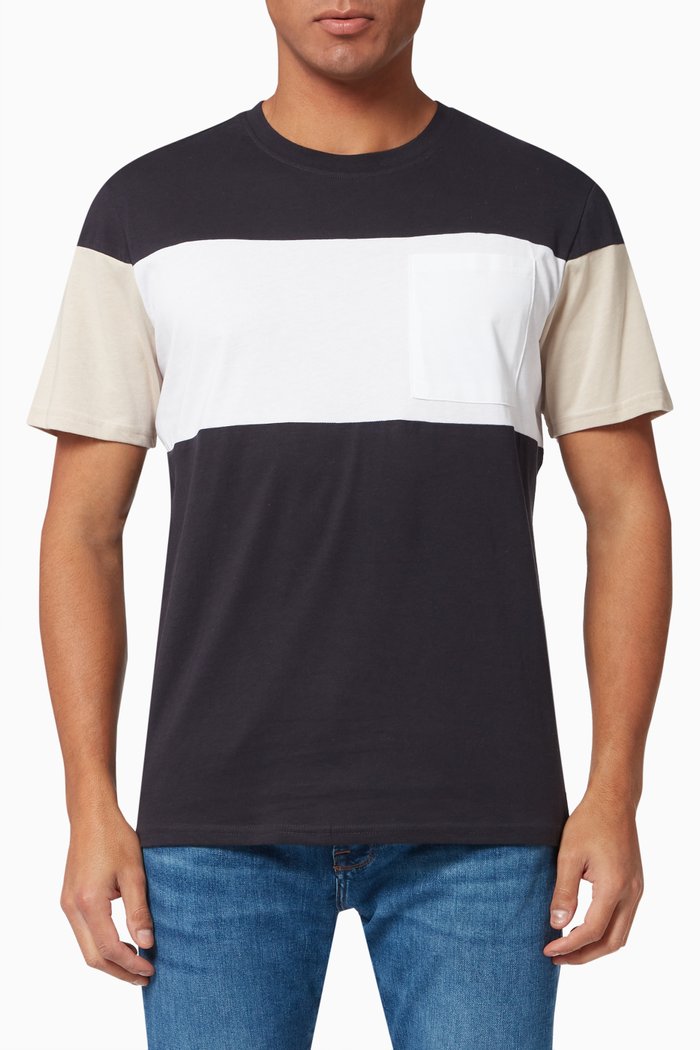 

Colour-Block T-shirt in Cotton, Blue