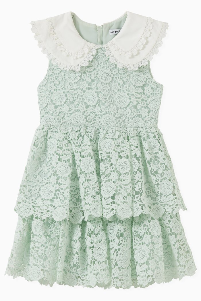 

Floral Guipure Lace Collar Dress, Green