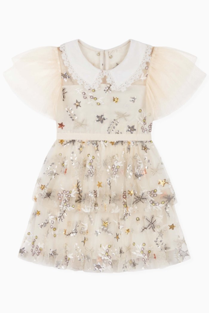

Star Mesh Mini Dress in Tulle, Neutral