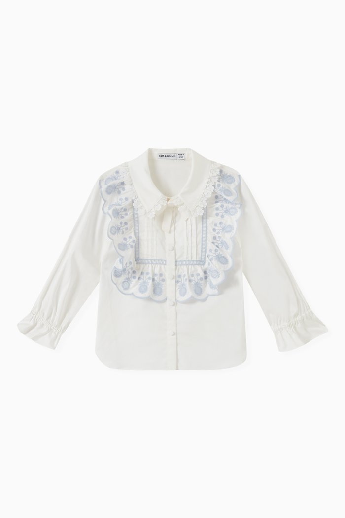 

Embroidered Ruffle Shirt, White