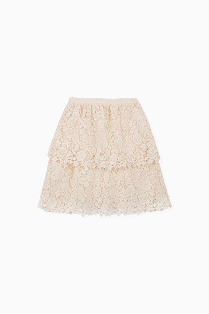 

Tiered Skirt in Guipure Lace, Neutral