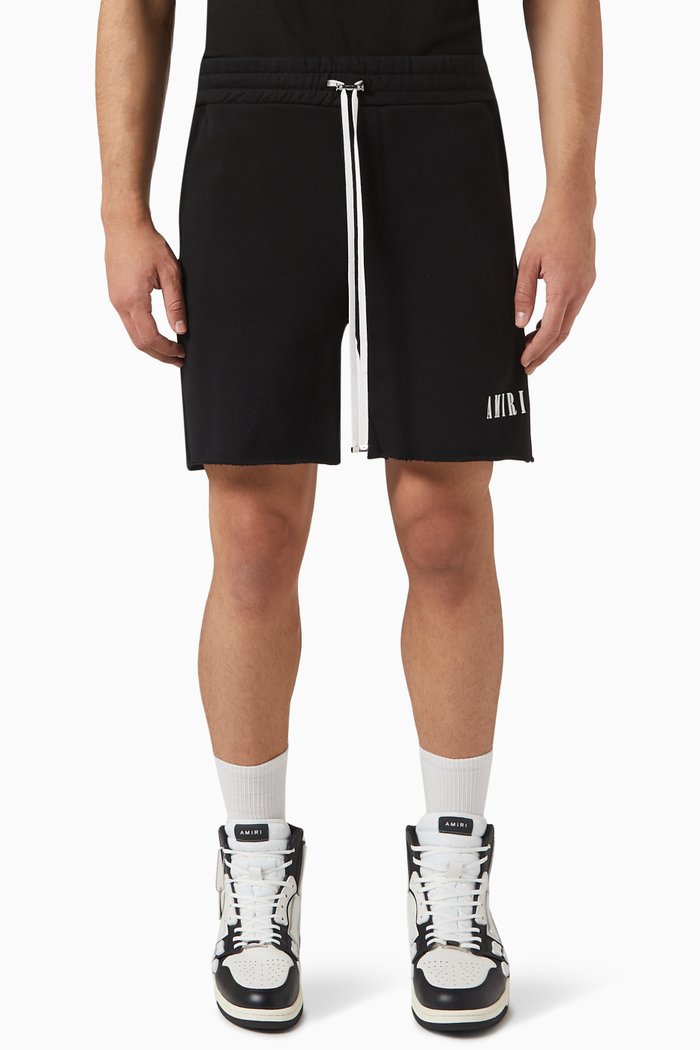 

Core Logo Print Frayed Shorts in Cotton, Black