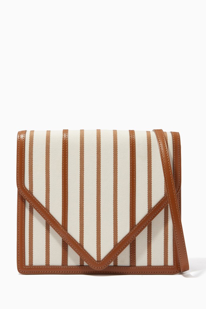 

Alexa Crossbody Bag in Striped Canvas and Leather, Brown