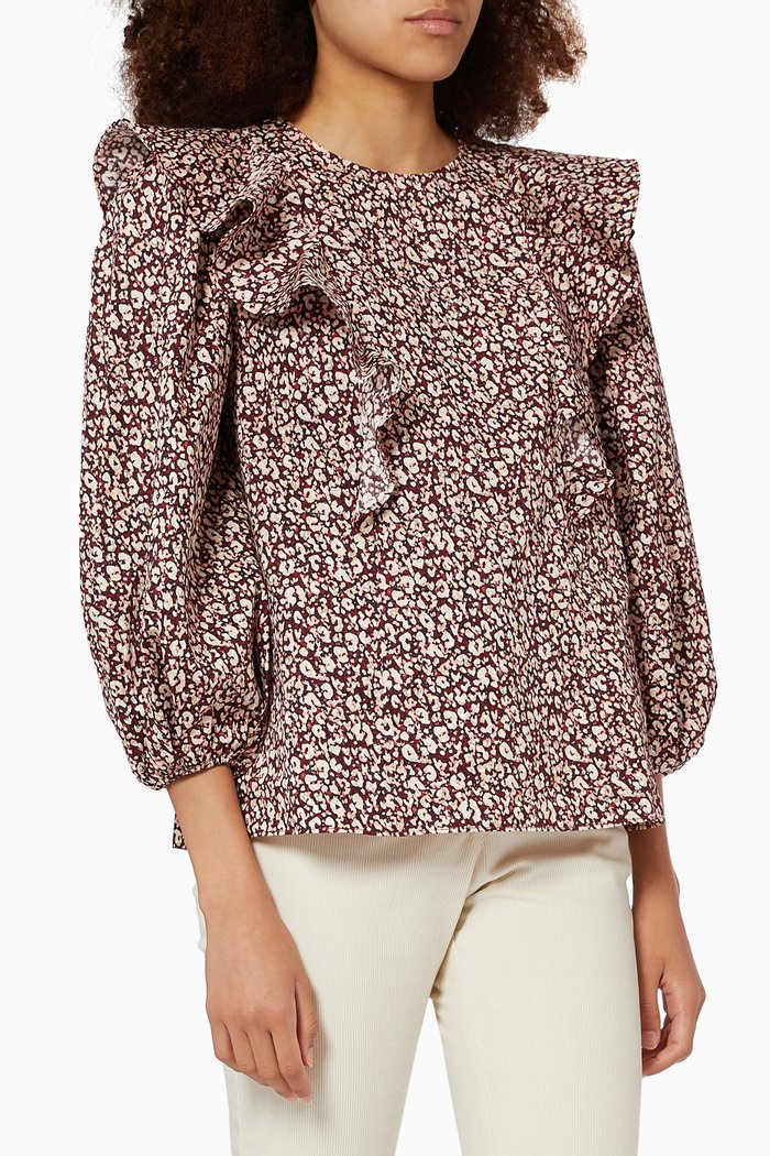 

Sanjaa Balloon Sleeve Top in Organic Cotton, Purple