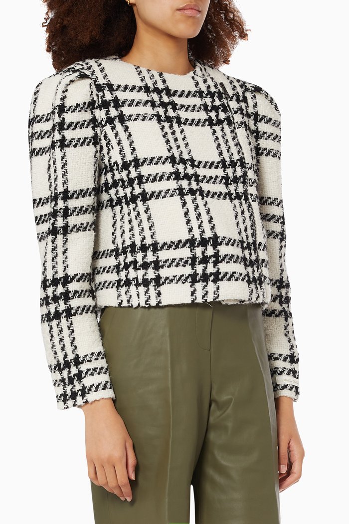 Iissla Cropped Jacket in Plaid Tweed, White