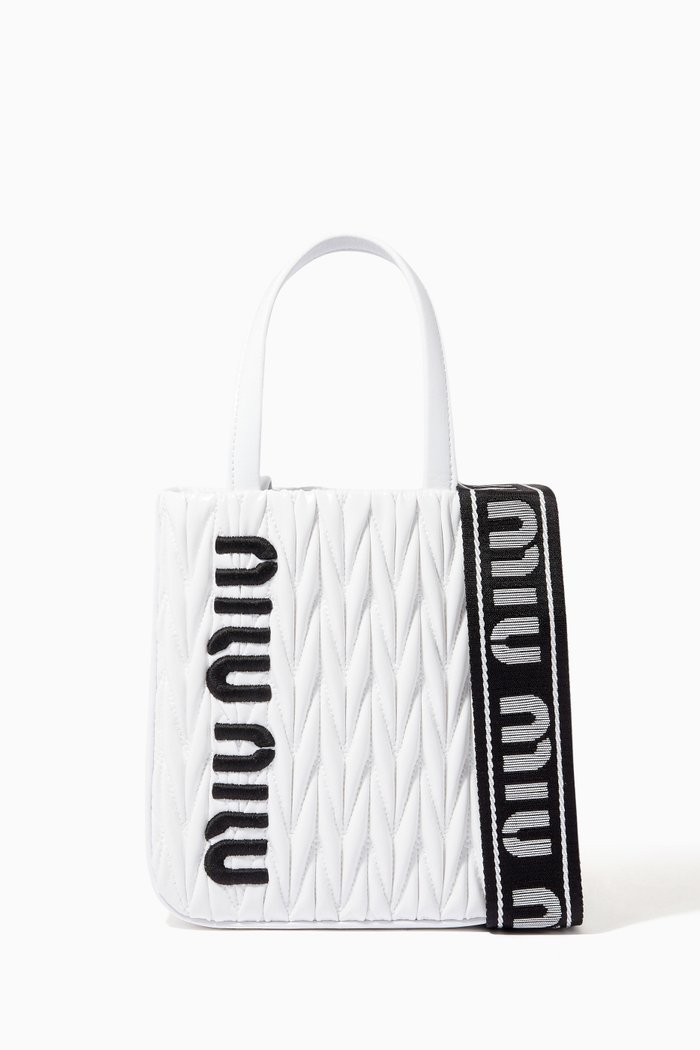 Small Tote Bag in Quilted Matelassé Ciré, White