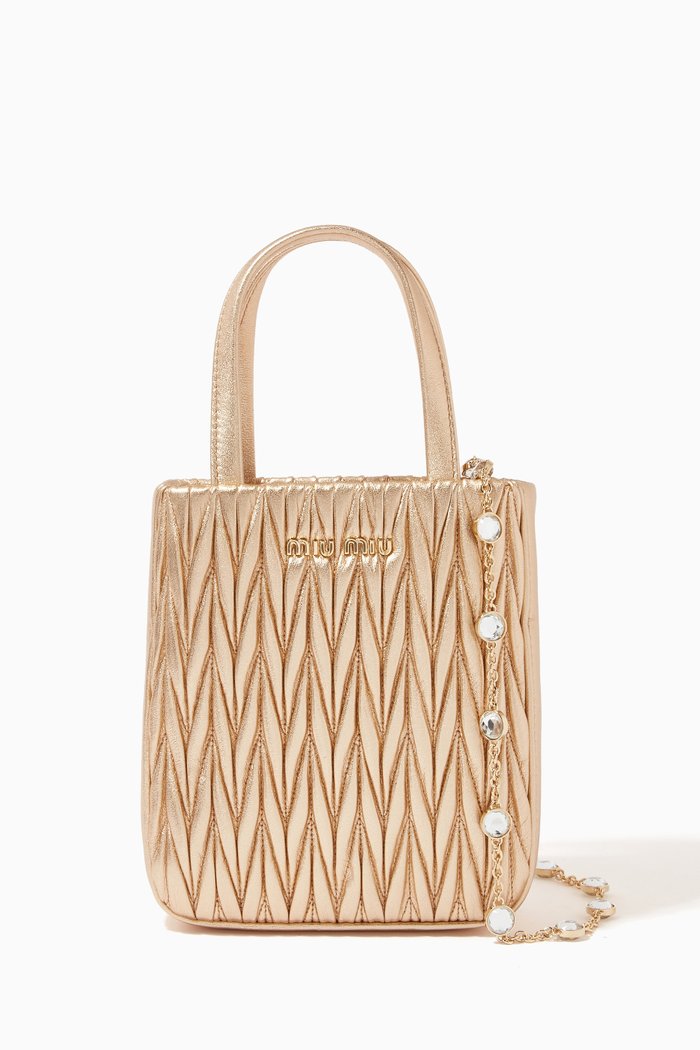 

Small Tote Bag in Metallic Matelassé Nappa, Gold