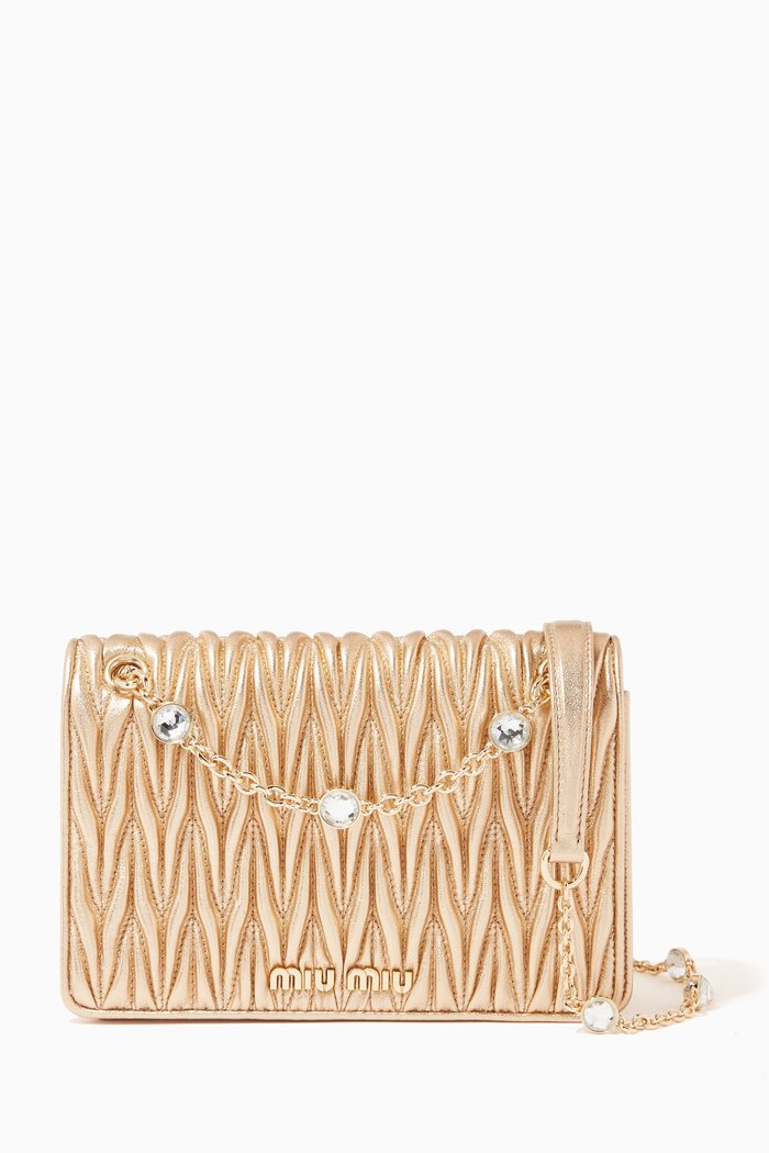 

Small Crossbody Bag in Metallic Matelassé Nappa, Gold