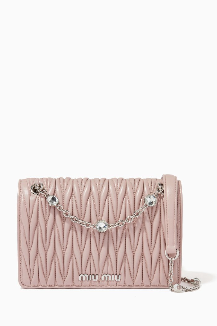

Small Crossbody Bag in Metallic Matelassé Nappa, Pink