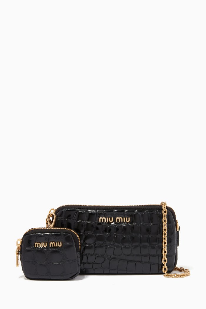 

St. Cocco Shoulder Bag in Croco-print Leather, Black
