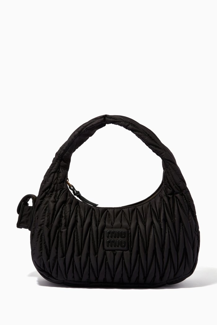 

Miu Wander Shoulder Bag in Matelassé Regenerated Nylon, Black