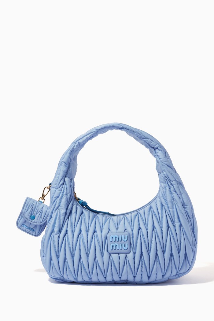

Miu Wander Shoulder Bag in Matelassé Regenerated Nylon, Blue