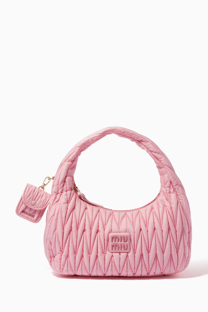 

Miu Wander Shoulder Bag in Matelassé Regenerated Nylon, Pink