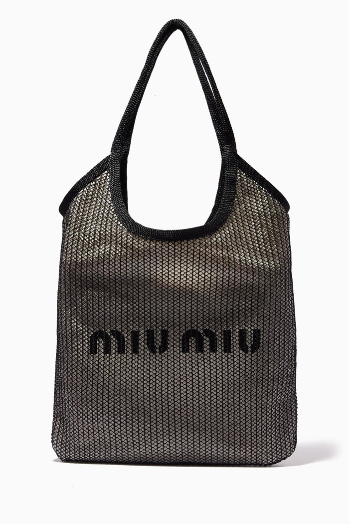 

Logo Tote Bag in Mesh Raffia, Black