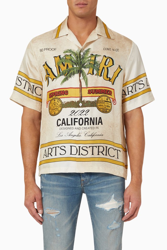 

Rum Label Bowling Shirt in Silk, Neutral