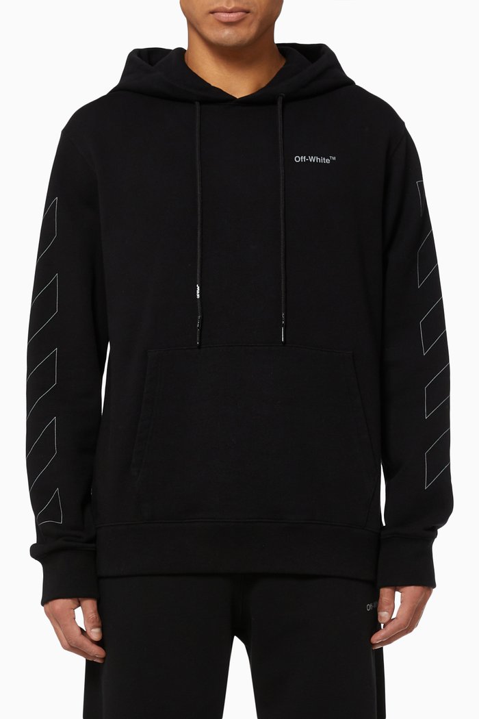 

Outline Diagonal Slim Hoodie in Cotton Jersey, Black