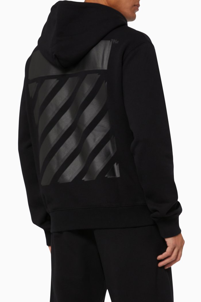 

Rubber Diagonals Slim Hoodie in Cotton Terry, Black