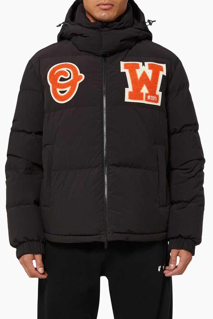 

Varsity Puffer Jacket in Nylon & Feather Down, Black