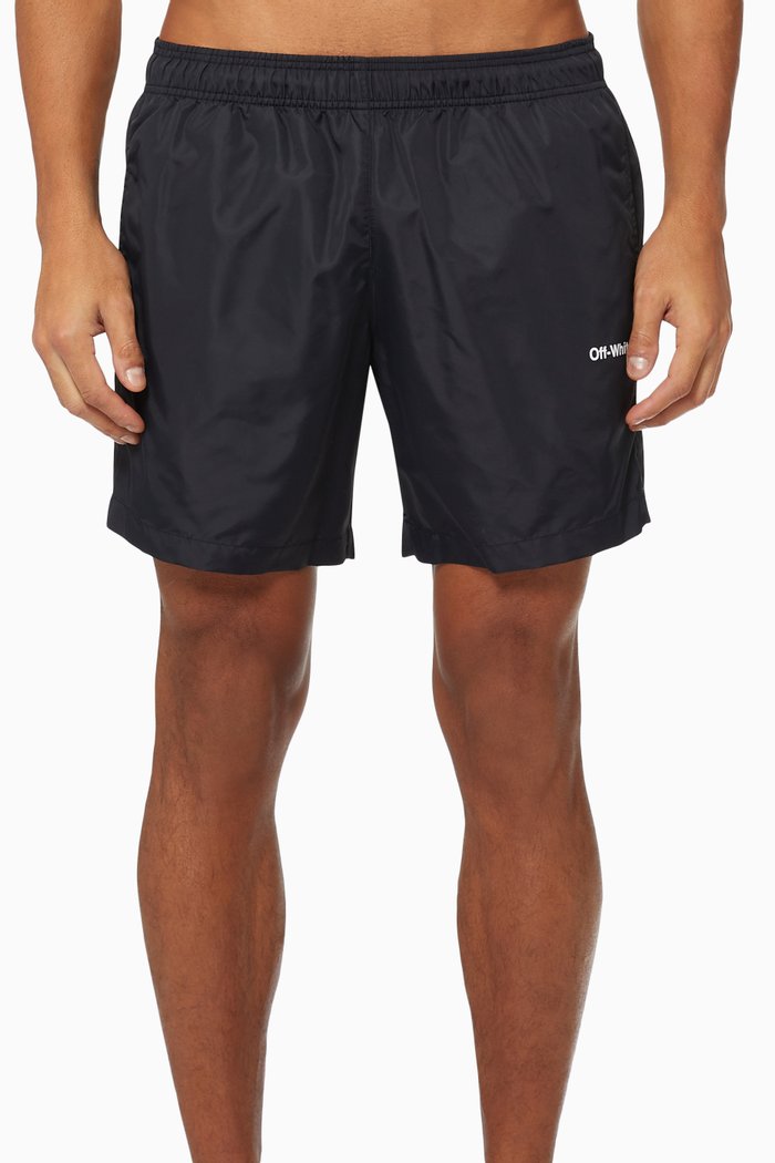 

Outline Diagonal Swim Shorts in Technical Fabric, Black