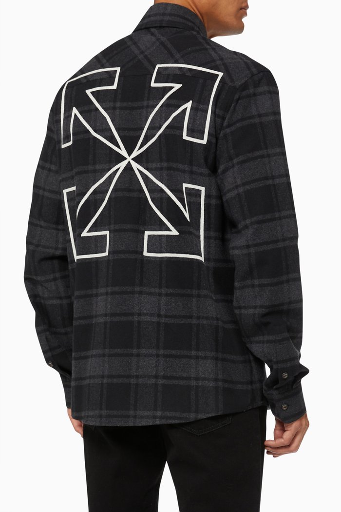 

Outline Arrows Flannel Check Shirt in Cotton, Grey
