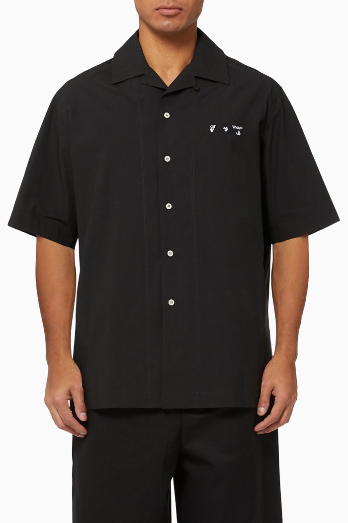 

Ow Logo Holiday Shirt in Cotton Blend Poplin, Black