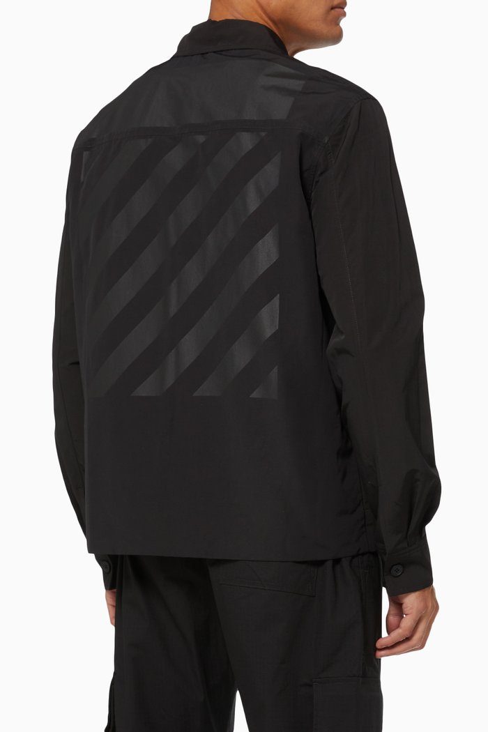 

Rubber Diagonal Zip Shirt in Cotton Nylon Blend, Black