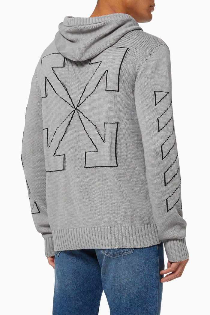 

Outline Diagonal Hoodie in Cotton Blend Knit, Grey